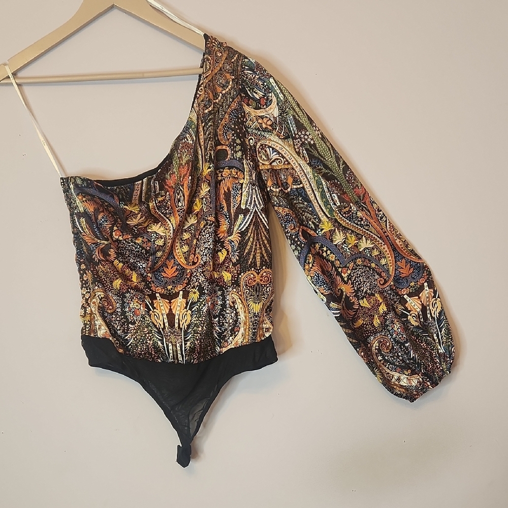 LULUS Paisley One-Shoulder Bodysuit, size L